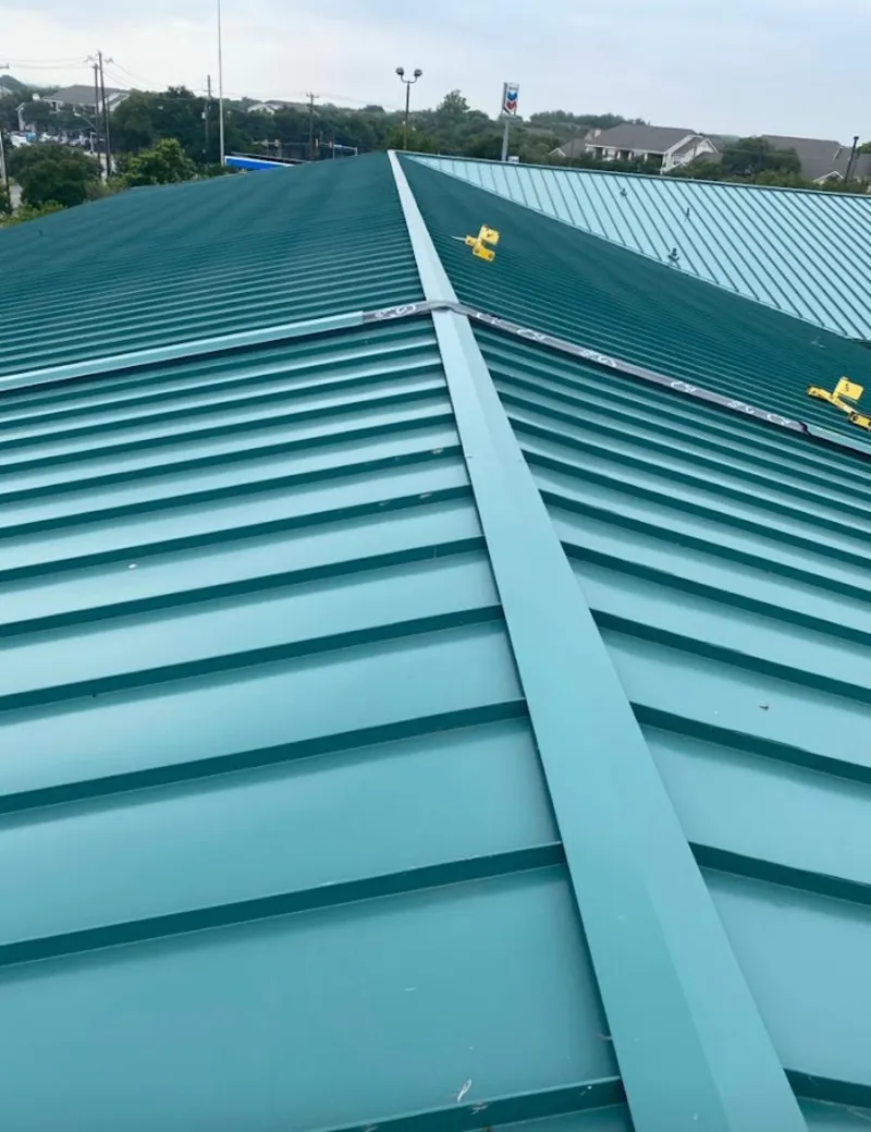 Green commercial metal roof ridge and valley for Metal Roof Repair in Carol Stream